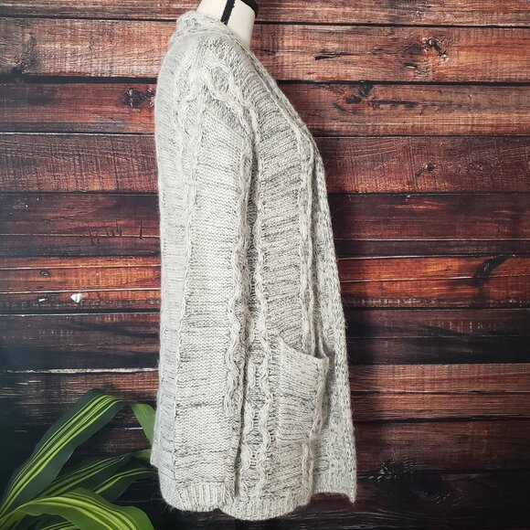 Cynthia Rowley S Cardigan Sweater Open Fuzzy Alpaca Wool Blend White Gray Marled - Picture 10 of 14